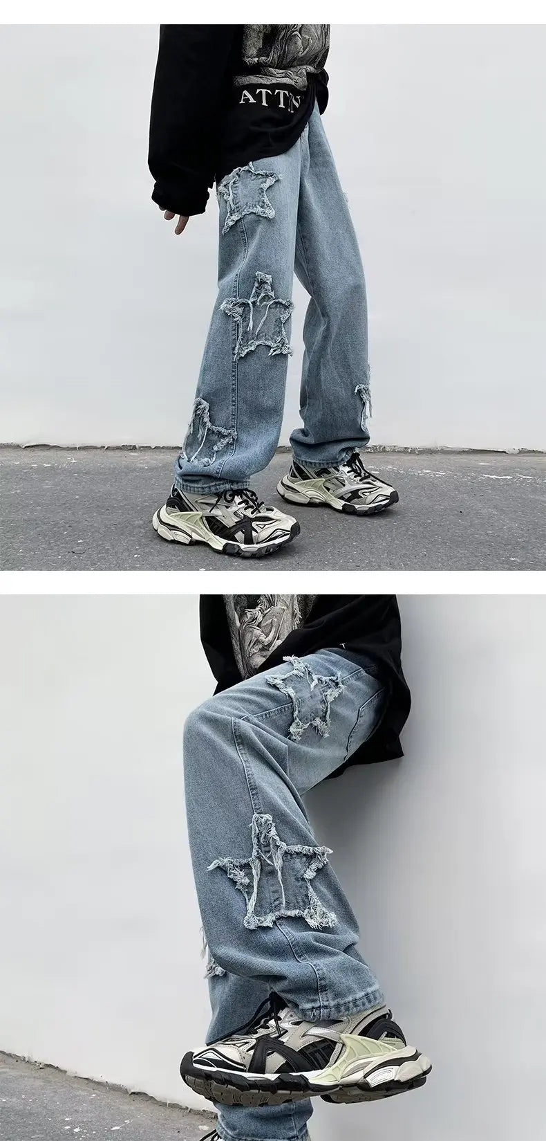 2025 New Fashion Stars Towel Embroidery Brown Men Jeans Pants Y2K Clothes Straight Hip Hop Cotton Trousers Pantalon Homme