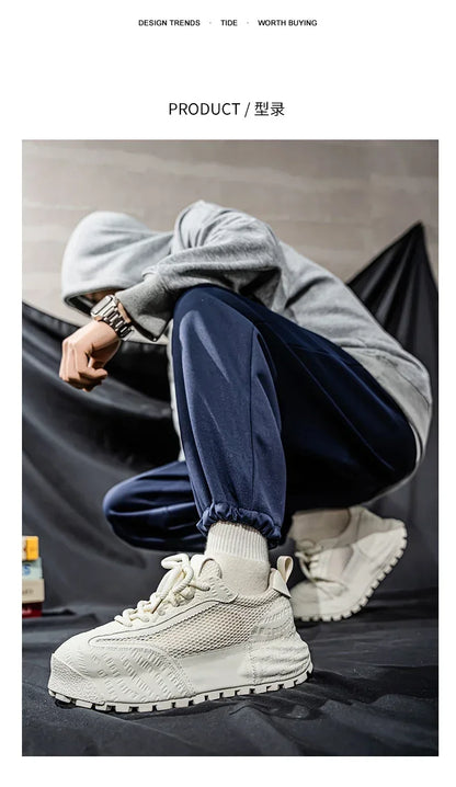 New 2025 Spring Large-mesh, High-quality Lace-up Mesh, High-quality Breathable and Fashionable Thick-soled Casual Shoes
