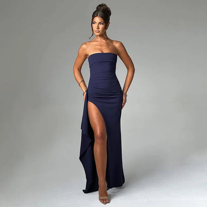 2025 Strapless Backless High Split Maxi Dress for Women Black Off-shoulder Sleeveless Bodycon Club Party Long Dress New Clothes