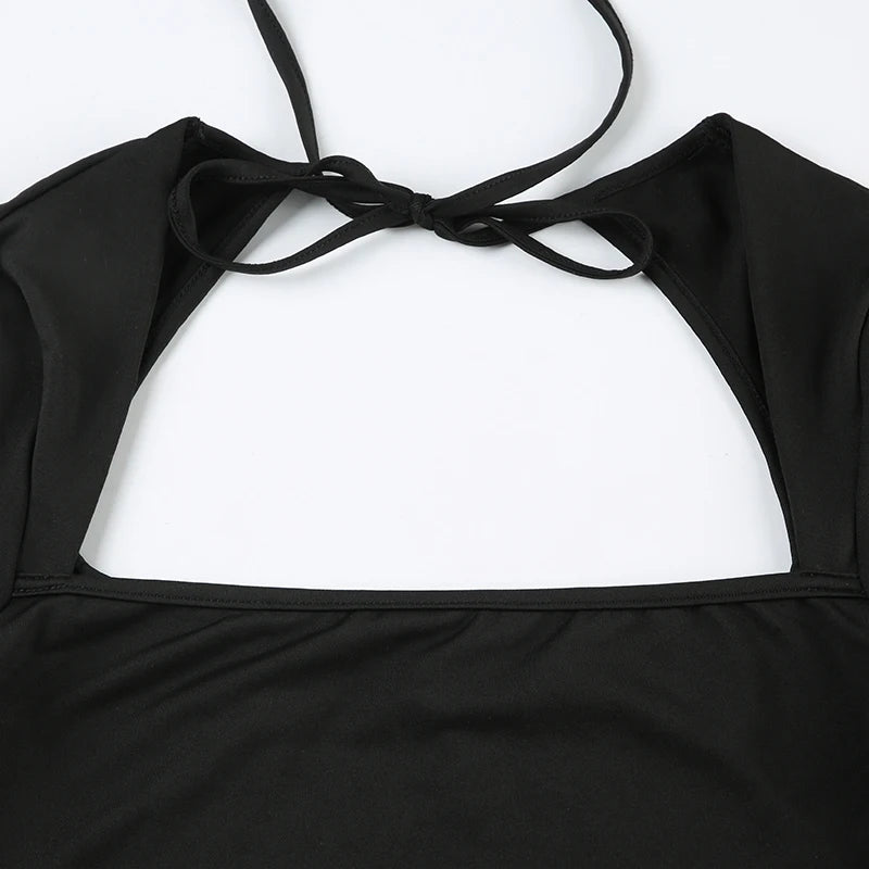 Fashion Autumn Dresses Women New Streetwear Long Sleeves Split Lace-up Mini Dress Black Sexy Backless Female Casual Slim Dresses