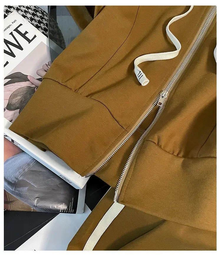 Korean Style Women's Sportswear Summer 2024 Trendy Age-Reducing Slimming Elegant Short Sleeves Hooded Top 2-Piece Set