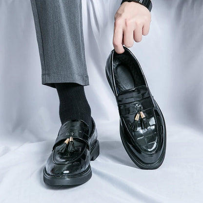 Fashion Business Chequer Loafers Men's Slip-On Brown Office Moccasins Male Dress Shoes Career Black Leather Shoes Plus Size38-47