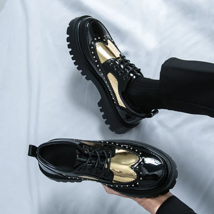 Men Casual Office Business Formal Oxford Thick Bottom Dress Shoes Men Gentleman Outdoor Patent Leather Wedding Shoes Fashion