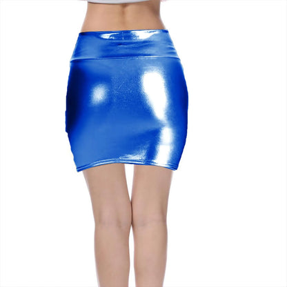 Sexy PU Leather Short Skirts for Women Club Prom Performance Solid High Waist Mini Skirt Gold Red Shine Bright Fladas Mujer XXL