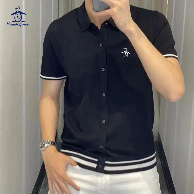 Luxury Fashion Golf Shirts Stripe Lapel Slim Appear Thin Polo T Shirts Business Casual Polo Men's Short Sleeved Top Summer 2025
