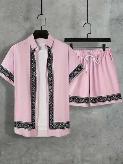 Coconut Tree Print Men's Shirt Gradient Short Sleeve And Beach Shorts Sets Summer Casual Loose Shirts Hawaiian Style Man Outfit