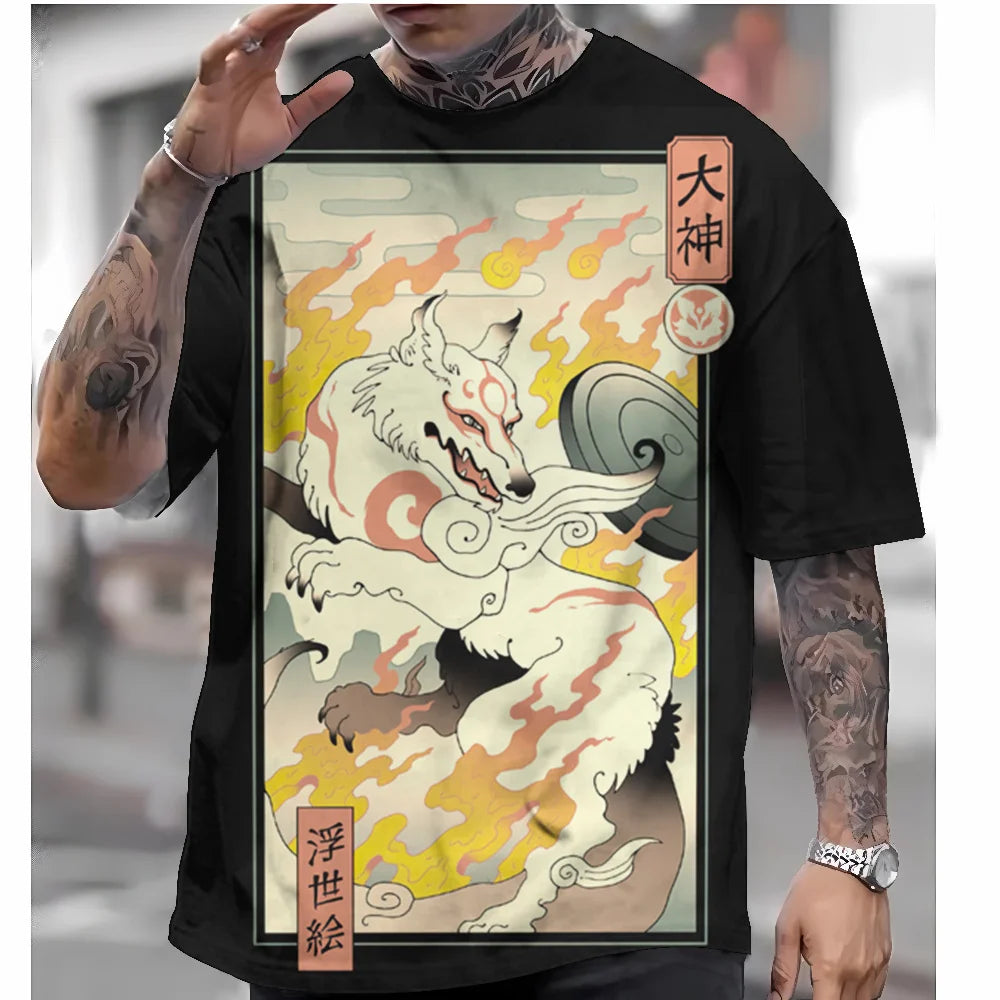 Japanese Style T-Shirt For Men Ukiyo-e Graphic T Shirts 3D Print Tees Short Sleeve T Shirts Oversized Men's Clothing Tops Summer