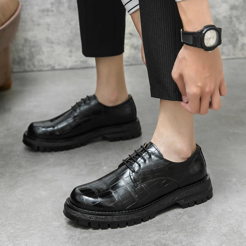 2024 Men's Thick soled Oxford Shoes Fashion Versatile Breathable Office Classic Business Luxury Designer Formal Crocodile Shoes