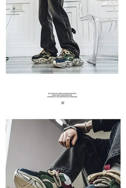 Chunky Sneaker Men Designer Sport Shoes Fashion Casual Microfiber Leather Fabric Breathable Height Increased Flat Platform Shoes