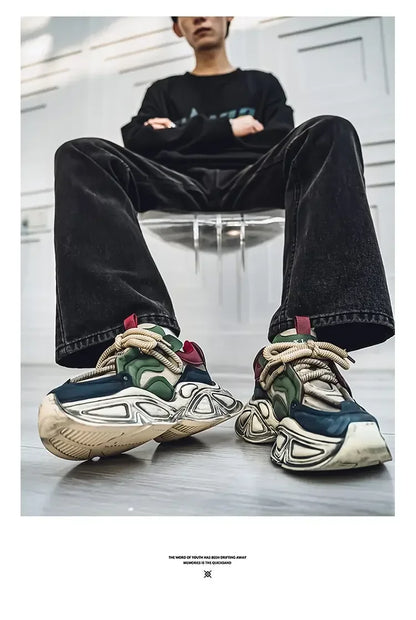 Chunky Sneaker Men Designer Sport Shoes Fashion Casual Microfiber Leather Fabric Breathable Height Increased Flat Platform Shoes