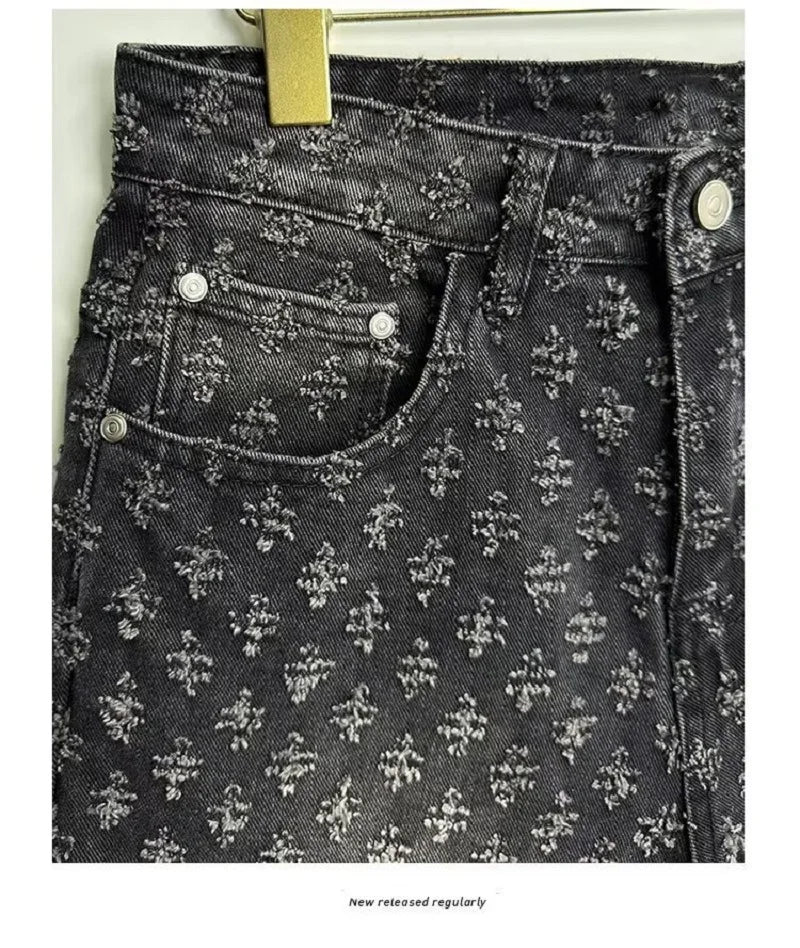 Fashion Casual Summer Light Blue Distressed Men Denim Shorts Smart Straight Leg Loosen Male High Street Niche Design Tide Shorts