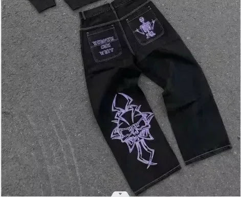 Vintage Heavy Jeans Y2K Clothes Men Women Harajuku Hip Hop Multi Pocket Washed Distressed Baggy Jeans Oversized Wide Leg Trouser