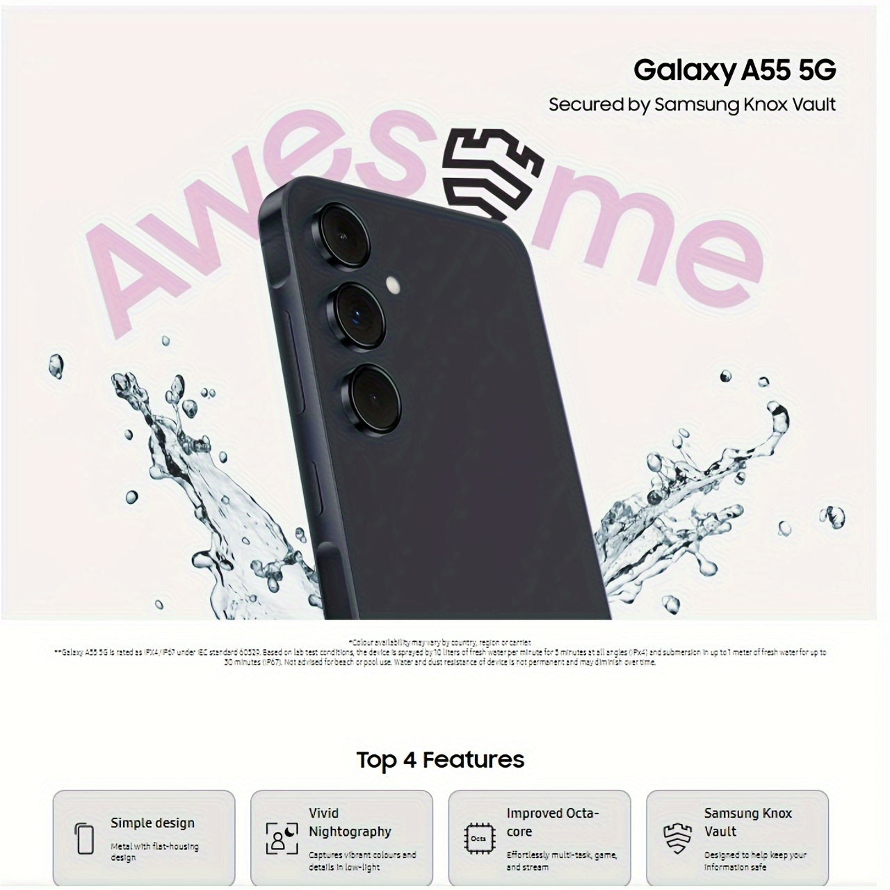 Samsung Galaxy A55 5G, 8 RAM 256 ROM, Dual Sim Android Smartphone, Unlocked, Awesome Navy