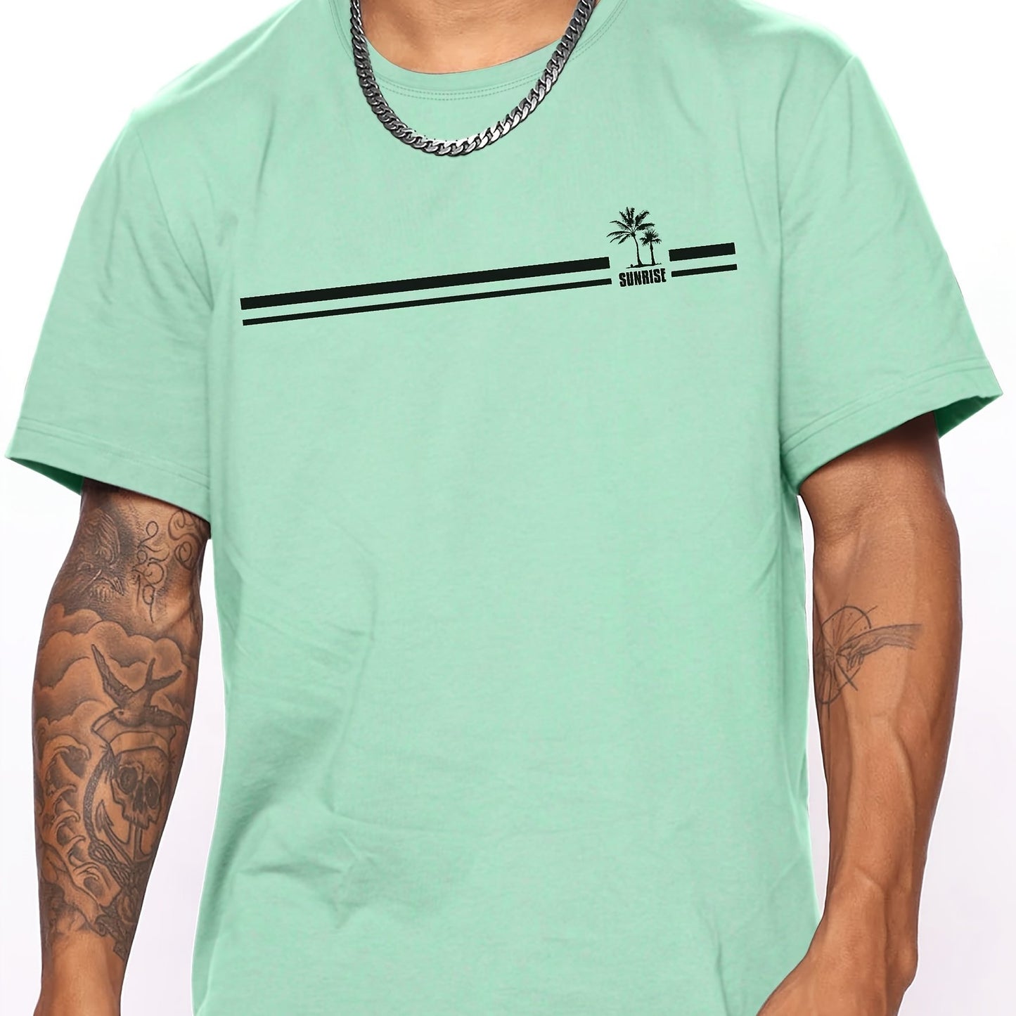 Men's Coconut Tree Sunrise Graphic T-Shirt - Comfortable Short Sleeve Casual Tee for Summer
