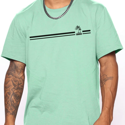 Men's Coconut Tree Sunrise Graphic T-Shirt - Comfortable Short Sleeve Casual Tee for Summer