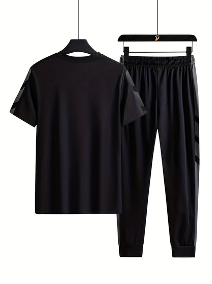 Classic Men's 2 Pieces Outfits, Short Sleeve T-Shirt And Drawstring Trousers Set