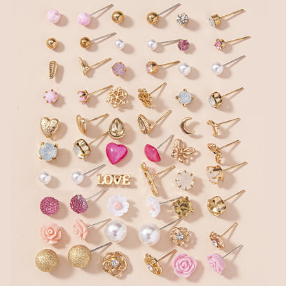 30pairs Butterfly Love Heart Small Flower Water Drop zirconia Snowflake Stud Earrings Set
