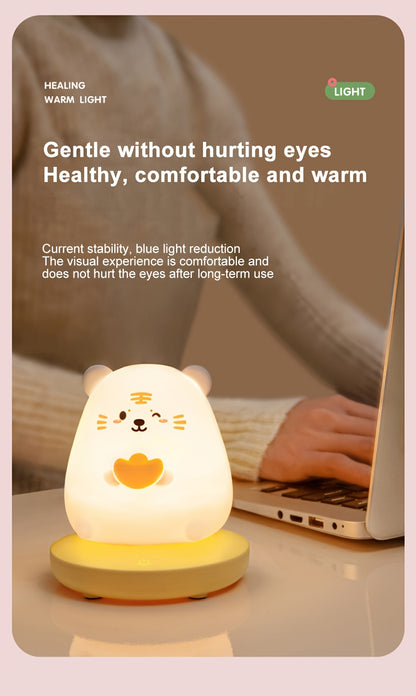 1piece Cute Piggy Tiger Rabbit Panda Shape Usb Silicone Children Sleep Night Light Rechargeable Bedroom Bedside Atmosphere Light Gift for Student Boys and Girls