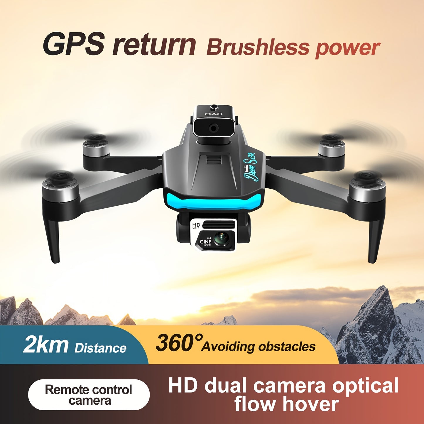 With 2 Batteries S132 GPS Remote Control Drone: Features built-in GPS, dual HD cameras, brushless motors, intelligent obstacle avoidance function, and WiFi connectivity for smartphone control. Comes with a storage bag