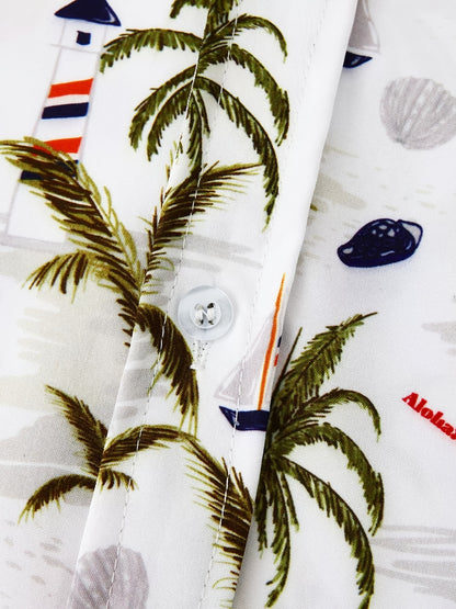 Mens Palm Tree & Lobster Paradise Short Sleeve Hawaiian Shirt - Lightweight, Comfortable, Perfect for Summer Beach Vacations