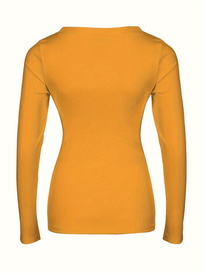 Womens Soft Ribbed Square Neck T-Shirt - Trendy Long Sleeves for Spring & Fall - Versatile Casual Wear