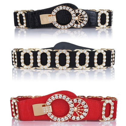 Stretchy Elastic Waist Belt for Women - Sparkling Rhinestone Accents, Alphabets, Rivet, Sequins, and Studded Details - Perfect for Party, Wedding, Bohemian, and Business Occasions