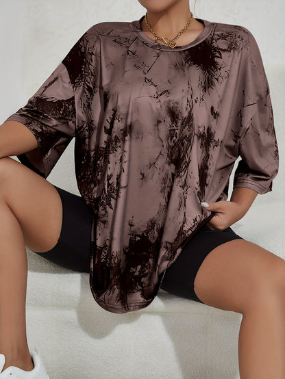 Oversized Tie Dye Print T-Shirt, Casual Crew Neck Short Sleeve T-Shirt For Spring & Summer, Women's Clothing