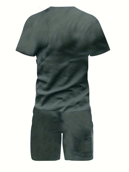 2 piece Men's 'Faith' Print Short Sleeve T-Shirt and Shorts Set - Comfortable Casual Loungewear for Summer