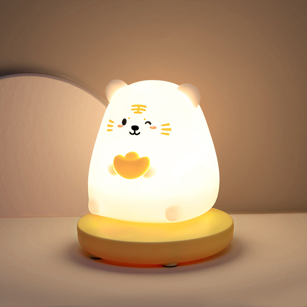1piece Cute Piggy Tiger Rabbit Panda Shape Usb Silicone Children Sleep Night Light Rechargeable Bedroom Bedside Atmosphere Light Gift for Student Boys and Girls
