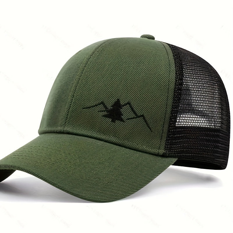 [Breathable Mesh Trucker Hat Outdoor] Trendy Embroidered Trucker Hat, Breathable Mesh Baseball Cap for Outdoor & Skateboarding, Business Business Style