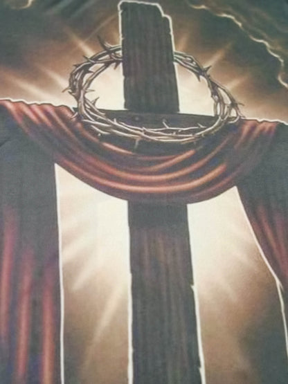 Crucifix Pattern All Over Print T-shirt, Men's Casual Mid Stretch Round Neck T-shirt For Spring Summer