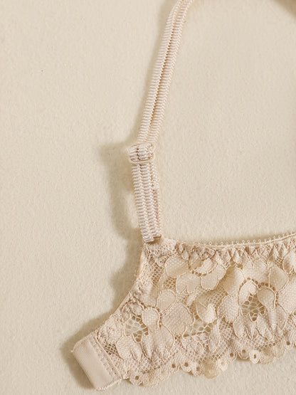 Romantic Lace Embroidery Lingerie Set - Soft & Breathable Push-Up Bra with Sheer Panty - Perfect Seductive Valentines Gift for Her - Womens Comfortable Intimate Wear