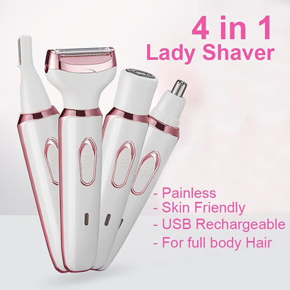 SmoothGlide Womens Electric Shaving Kit - 4-in-1 Cordless Hair Remover for Face, Legs, Underarms & Bikini Area, Wet/Dry Use with Quick-Charge Micro USB, Portable & Perfect for Sensitive Skin, A Luxurious Holiday Gift