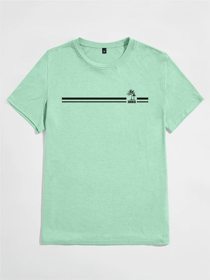 Men's Coconut Tree Sunrise Graphic T-Shirt - Comfortable Short Sleeve Casual Tee for Summer