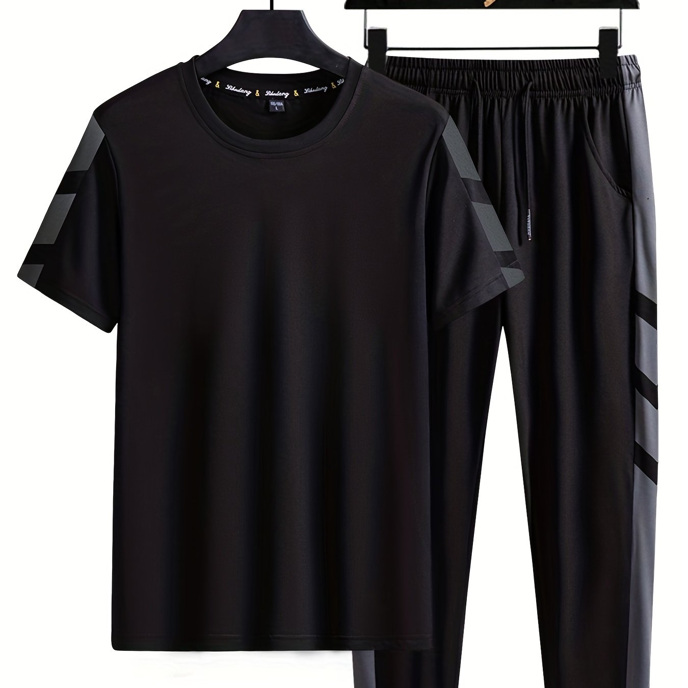 Classic Men's 2 Pieces Outfits, Short Sleeve T-Shirt And Drawstring Trousers Set
