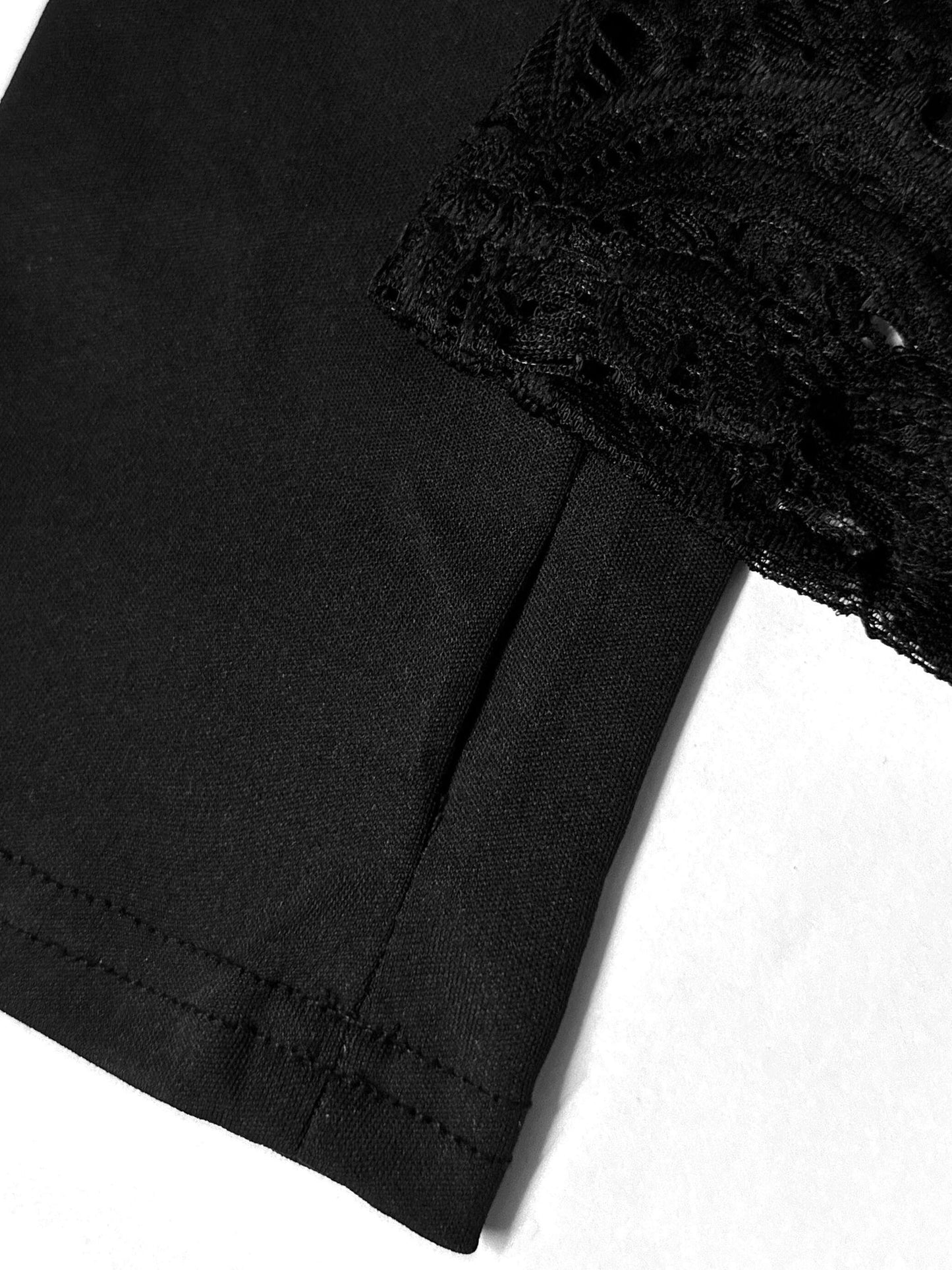 Cutout Lace Stitching T-Shirt, Casual Mock Neck Long Sleeve Top For Spring & Summer, Women's Clothing