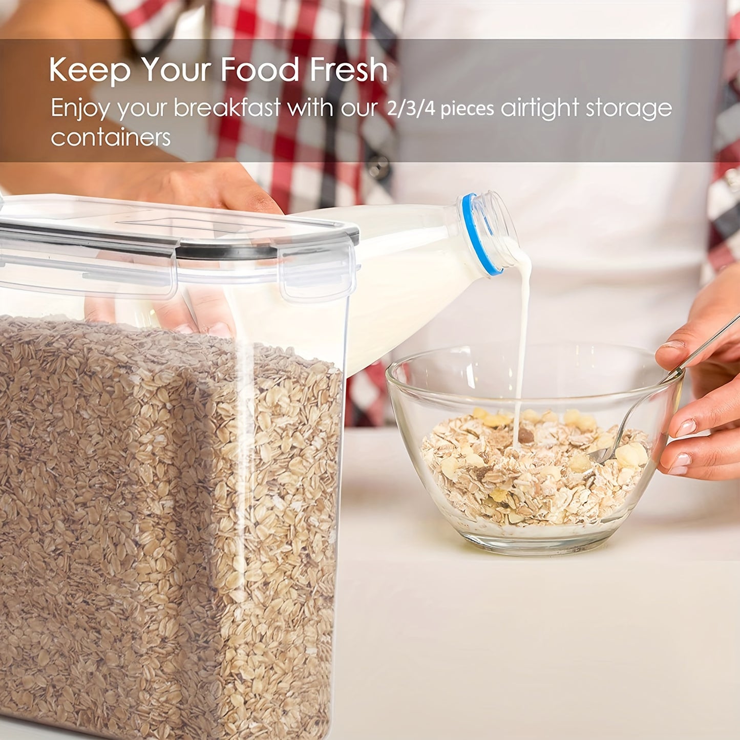 Set of 2/4 Cereal Storage Containers, Made from Bpa-Free Plastic, Designed to Be Airtight for Storing Food. Each Container Holds 2.5 Liters (88 Ounces) And Is Suitable for Cereals, Snacks, And Sugar. This 4pcs Set Includes Ce