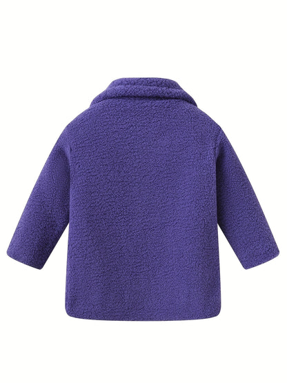 Girls' Cozy Fleece Jacket - Two-Tone Color Block with Plush Lining, Long Sleeves & Button Front, Casual Korean Style Winter Outerwear for Youngsters, Youngsters'S Winter Jacket | Buttonup Front Jacket | Plush Lining Jacket