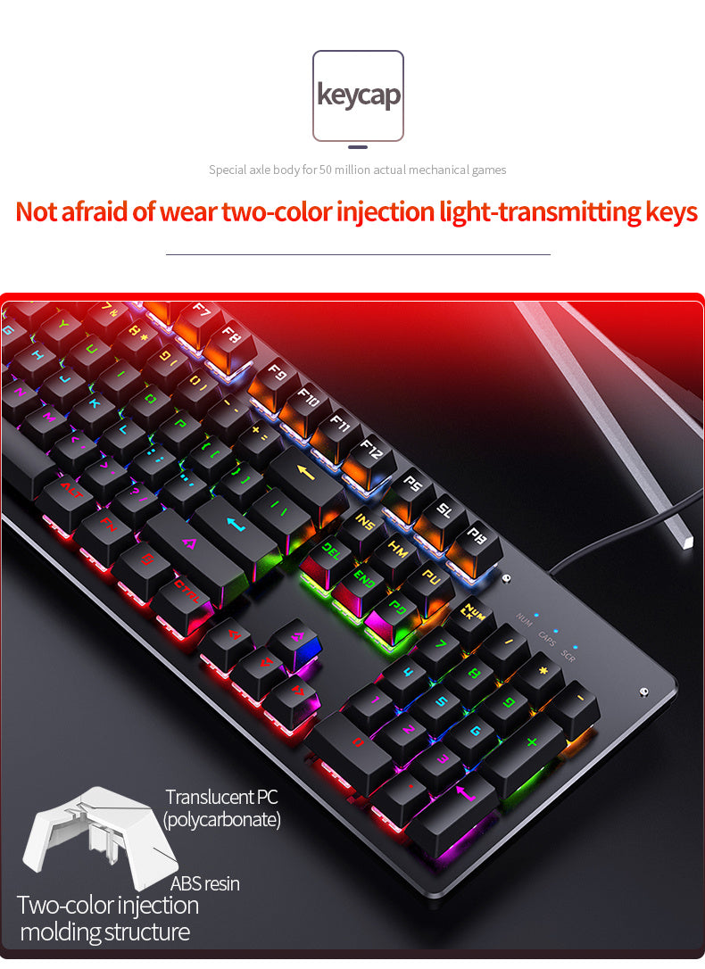 YinDiao Caller Mechanical Keyboard 104 Keys Green Axis Backlit Office E-sports Game Keyboard Wired USB Desktop Computer Notebook Universal