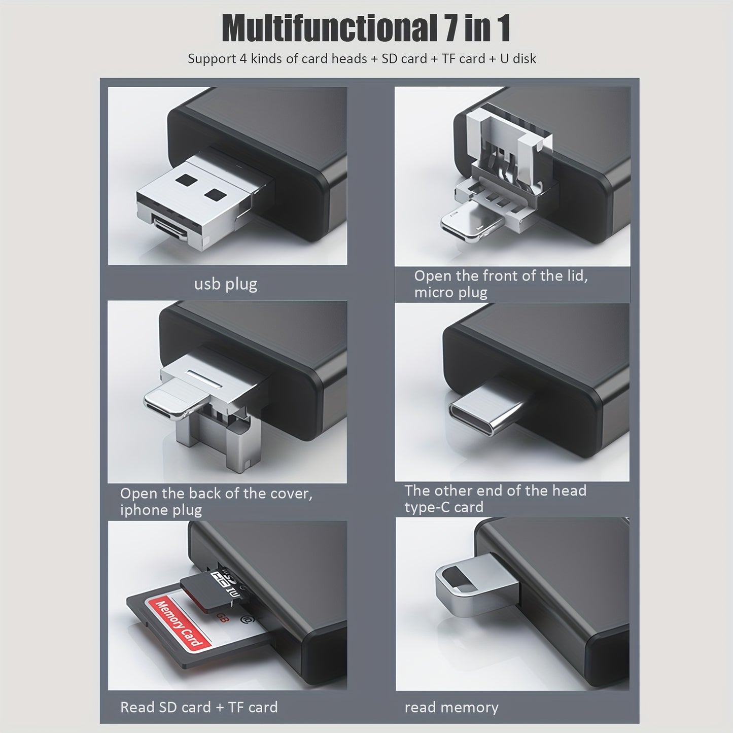 7-in-1 Multifunctional OTG Card Reader - High-Speed Micro SD Card Adapter with Storage Box for Digital Camera, Smartphone, Tablet - External U Disk, SD, TF Card Converter with OTG Function