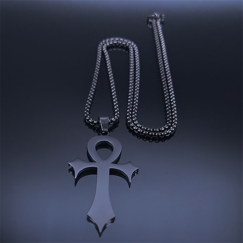 1pc Easter Goth Egyptian Cross Ankh Key Of Life Necklace Stainless Steel Black Color Amulet Religious Necklaces Gothic Jewelry Gift N7078