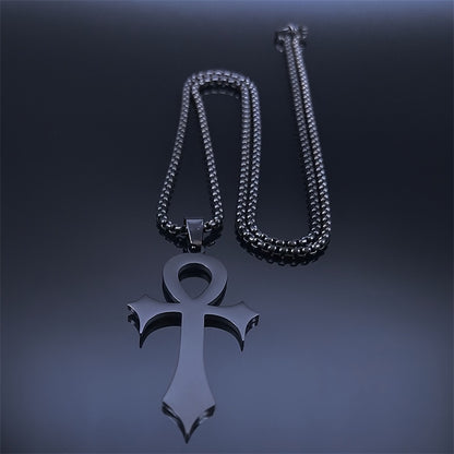1pc Easter Goth Egyptian Cross Ankh Key Of Life Necklace Stainless Steel Black Color Amulet Religious Necklaces Gothic Jewelry Gift N7078