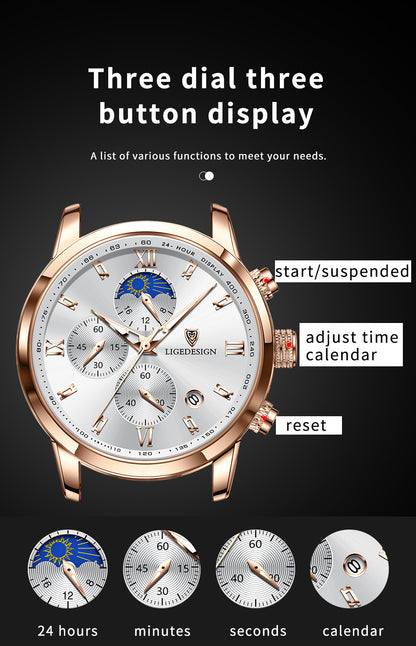 LIGE Men Watch Luxury PU Leather Sport Quartz Wristwatch Chronograph Watch For Men Masculino Men Gift Christmas Gift