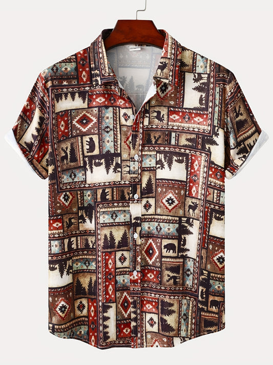 Mens Palm Tree & Lobster Paradise Short Sleeve Hawaiian Shirt - Lightweight, Comfortable, Perfect for Summer Beach Vacations