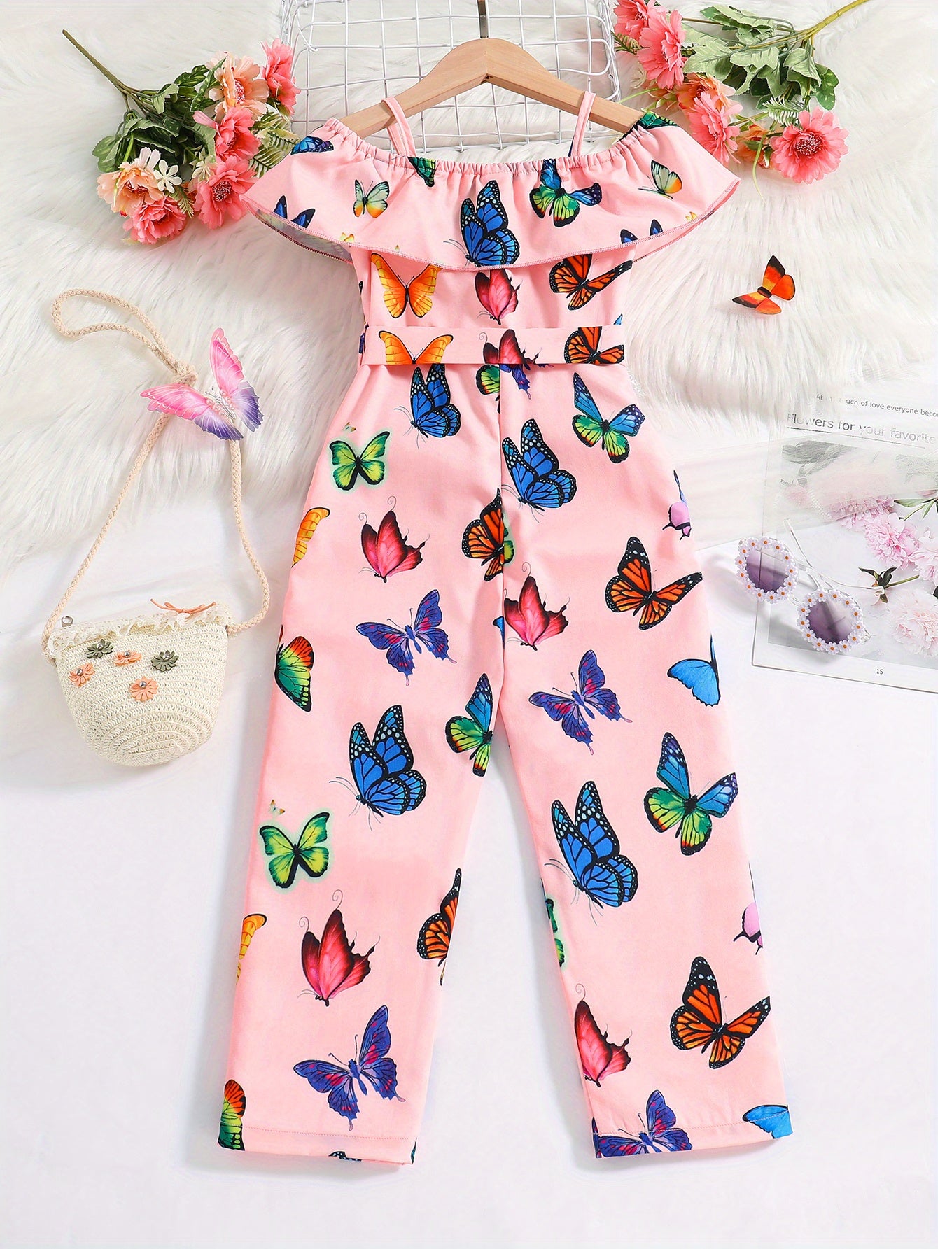 Trendy Girls' Butterfly Romper with Ruffles and Belt - Perfect for Summer!