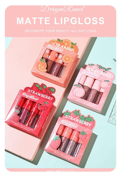 4 Pcs Strawberry Matte Lipstick Set - Lip Stains with Waterproof, Non-Stick, Velvety Finish and Long-Lasting Lip Glaze - Perfect Valentine's Day Gifts for Women with Lip Care Benefits