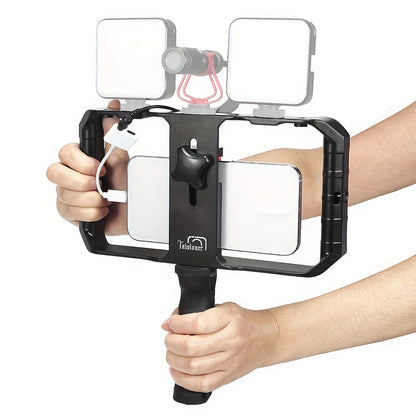 Taisioner Smartphone Video Rig Hand Girp Stabilizer Filmmaking Vlogging Case Phone Video Stabilizer  for Videomaker Film-Maker Video-grapher with Cold Shoe Mount for iPhone Samsung and More