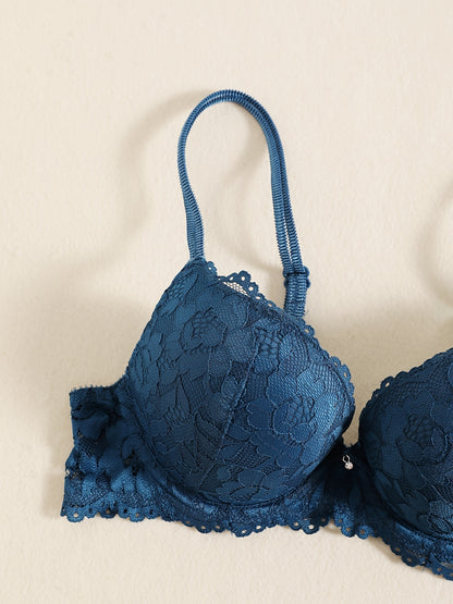 Romantic Lace Embroidery Lingerie Set - Soft & Breathable Push-Up Bra with Sheer Panty - Perfect Seductive Valentines Gift for Her - Womens Comfortable Intimate Wear