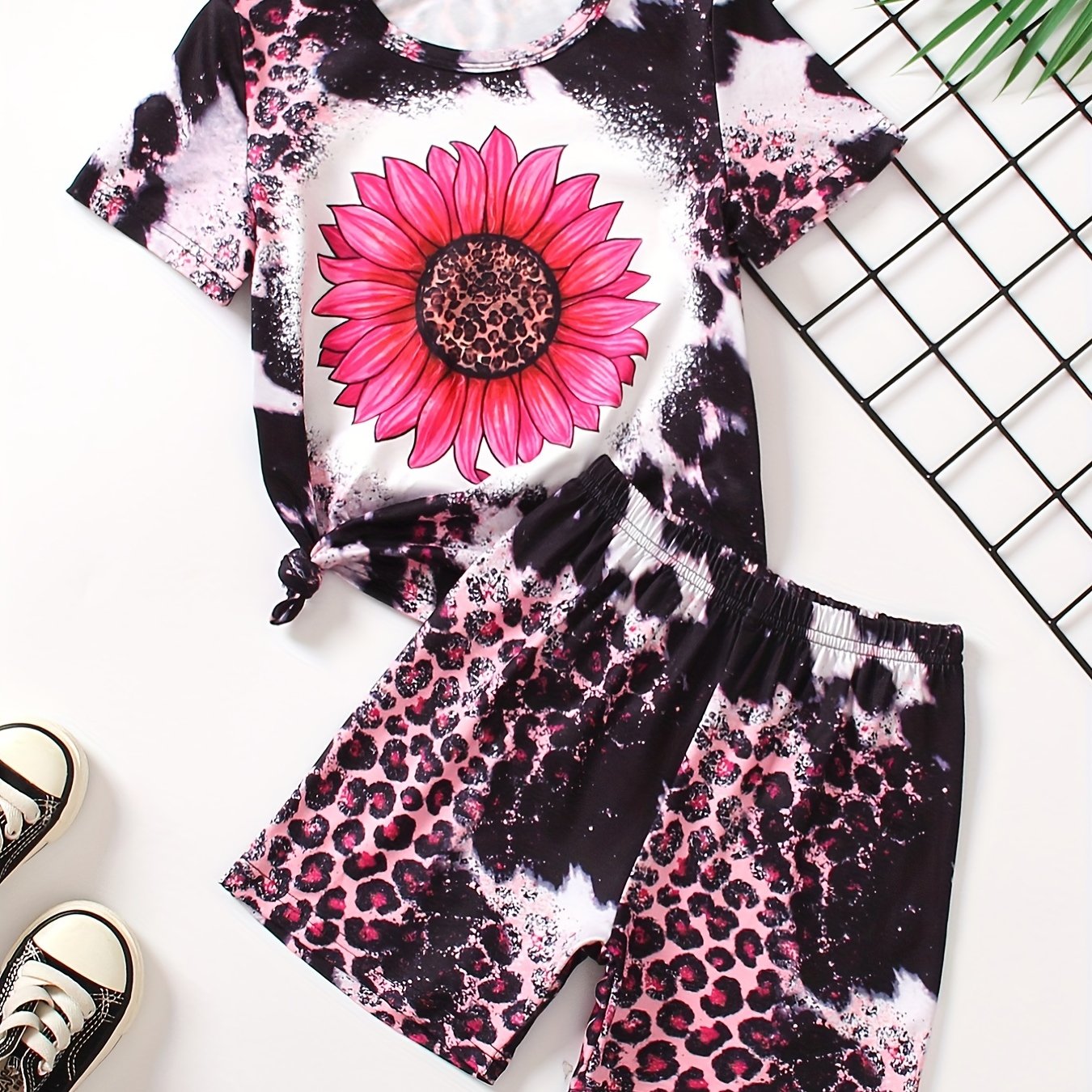 Girls 2pcs T-shirt & Elastic Waist Shorts PERFECTLY IMPERFECT Sunflower Print Crew Neck Short Sleeve Tee Top Casual Kids Clothes Summer