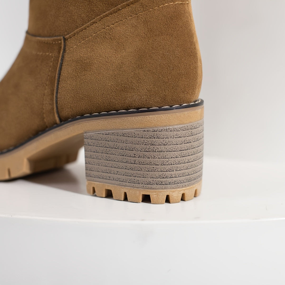 Mid Calf Snow Boots for Women - Stacked Block Heel, Plush Round Toe, Thermal Insulation, Slip-On Design, Solid Color, Winter Warmth and Comfort Shoes